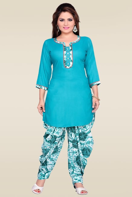 Zola Aqua Blue Kurta with Multicolor Patiyala Zola Aqua Blue Kurta with Multicolor Patiyala