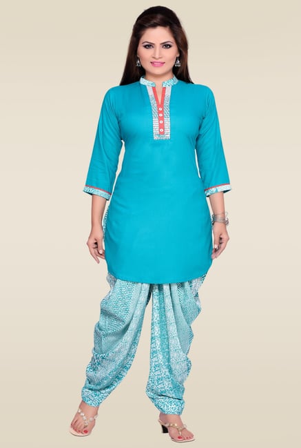 Zola Aqua Blue 3/4th Sleeves Kurta with Patiyala Zola Aqua Blue 3/4th Sleeves Kurta with Patiyala