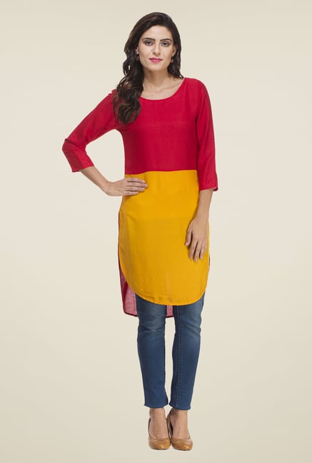 Rigo Red & Yellow Solid Kurti Rigo Red & Yellow Solid Kurti