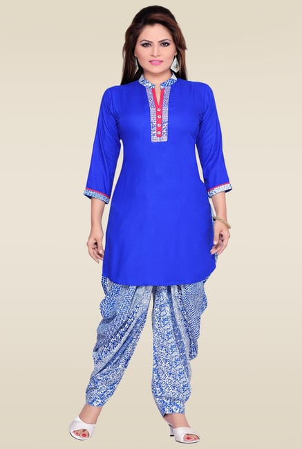 Zola Blue Mandarin Collar Kurta with Patiyala Zola Blue Mandarin Collar Kurta with Patiyala