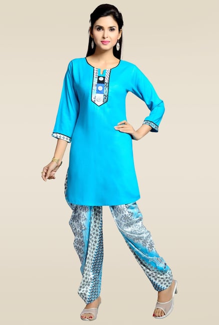 Zola Blue Kurta with Printed Patiyala Zola Blue Kurta with Printed Patiyala