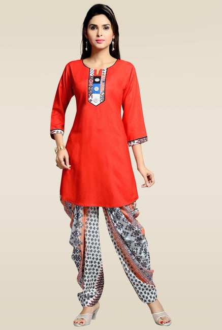 Zola Red Kurta with Printed Patiyala Zola Red Kurta with Printed Patiyala