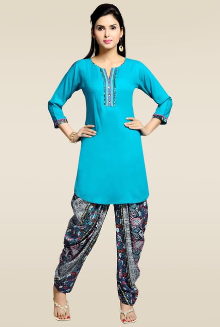 Zola Aqua Blue Kurta with Printed Patiyala Zola Aqua Blue Kurta with Printed Patiyala