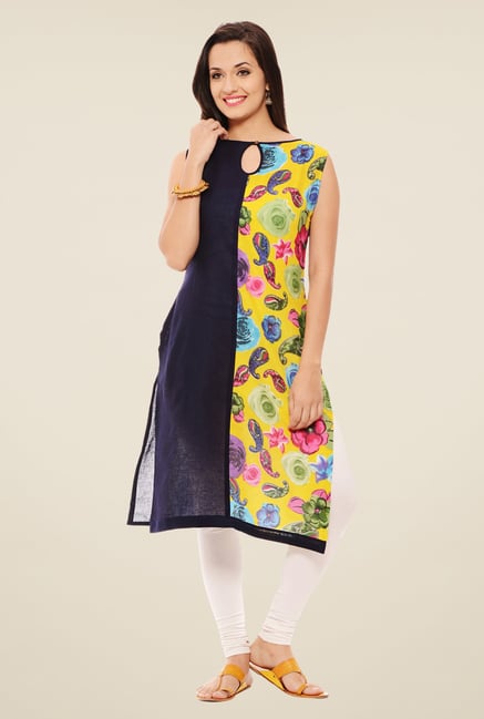 Rigo Navy & Yellow Printed Kurta Rigo Navy & Yellow Printed Kurta