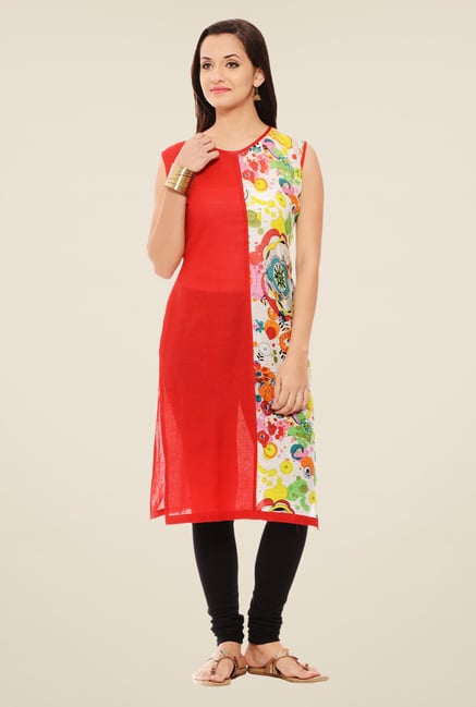 Rigo Red & Off White Printed Kurta Rigo Red & Off White Printed Kurta