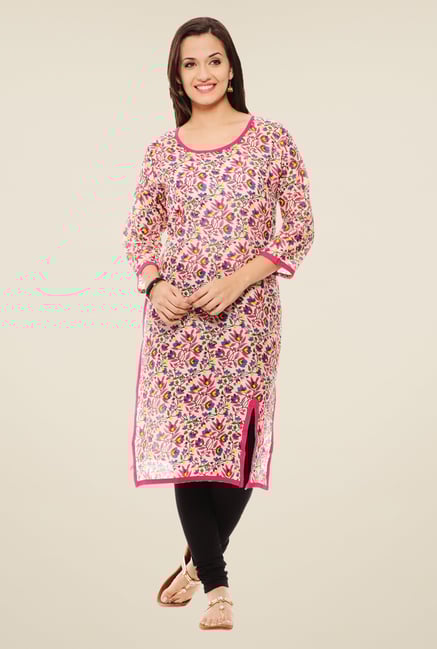 Rigo Pink & Off White Floral Print Kurta Rigo Pink & Off White Floral Print Kurta