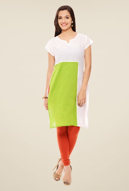 Rigo White & Lime Solid Kurti Rigo White & Lime Solid Kurti