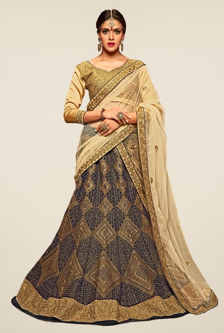 Aasvaa Gold & Navy Embroidered Lehenga Choli Set Aasvaa Gold & Navy Embroidered Lehenga Choli Set