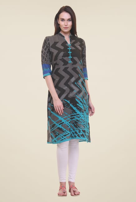 Shree Grey & Turquoise Printed Kurta Shree Grey & Turquoise Printed Kurta