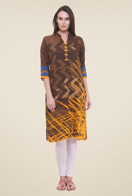 Shree Brown & Yellow Printed Kurta Shree Brown & Yellow Printed Kurta