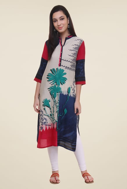 Shree Green & Beige Floral Print Kurta Shree Green & Beige Floral Print Kurta