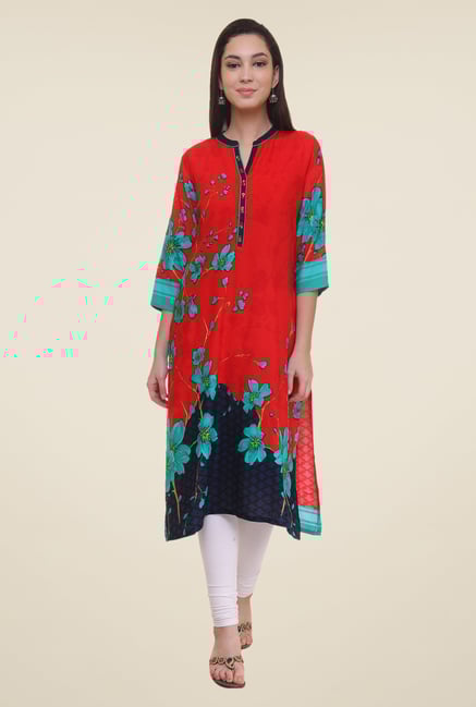 Shree Red Floral Print Kurta Shree Red Floral Print Kurta