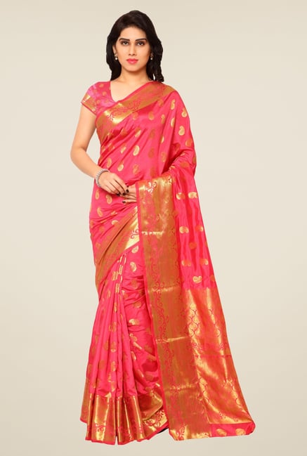 Triveni Pink Paisley Print Art Silk Jacquard Saree Triveni Pink Paisley Print Art Silk Jacquard Saree