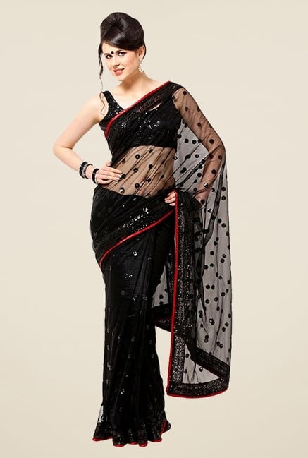 Triveni Black Embellished Art Silk Net Saree Triveni Black Embellished Art Silk Net Saree