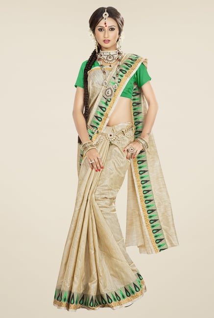 Triveni Beige Printed Banarasi Silk Saree Triveni Beige Printed Banarasi Silk Saree