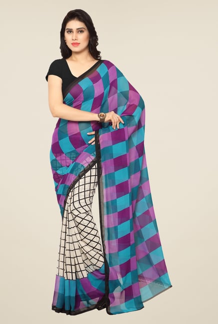 Triveni Teal & Purple Checks Art Silk Saree Triveni Teal & Purple Checks Art Silk Saree