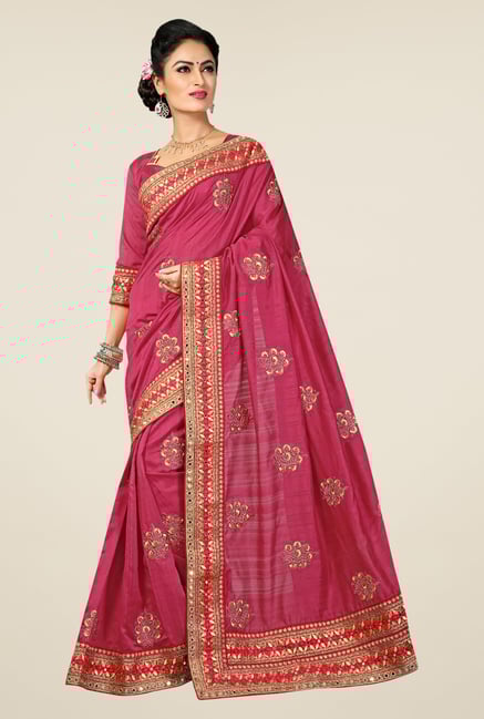 Triveni Pink Embroidered Bhagalpuri Silk Saree Triveni Pink Embroidered Bhagalpuri Silk Saree