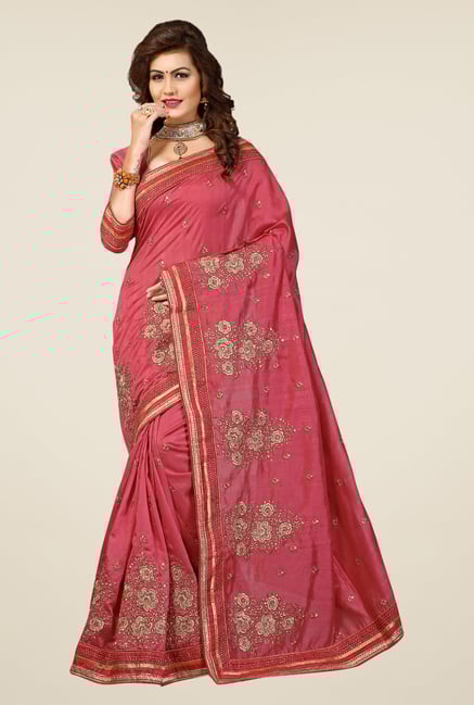Triveni Pink Embroidered Bhagalpuri Silk Saree Triveni Pink Embroidered Bhagalpuri Silk Saree
