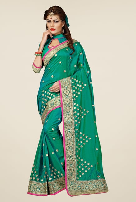 Triveni Green Embroidered Bhagalpuri Silk Saree Triveni Green Embroidered Bhagalpuri Silk Saree