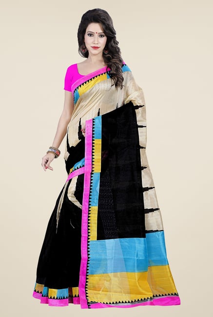 Triveni Black & Beige Printed Bhagalpuri Silk Saree Triveni Black & Beige Printed Bhagalpuri Silk Saree