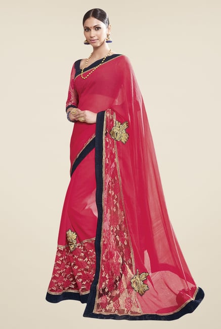 Triveni Pink Embroidered Chiffon Net Saree Triveni Pink Embroidered Chiffon Net Saree