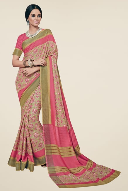 Triveni Beige Printed Art Silk Saree Triveni Beige Printed Art Silk Saree
