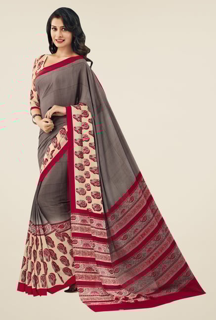 Triveni Grey Printed Crape Saree Triveni Grey Printed Crape Saree