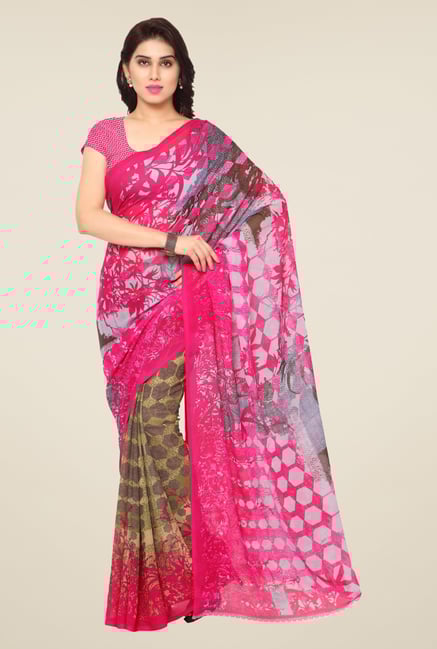 Triveni Pink & Beige Printed Faux Georgette Saree Triveni Pink & Beige Printed Faux Georgette Saree