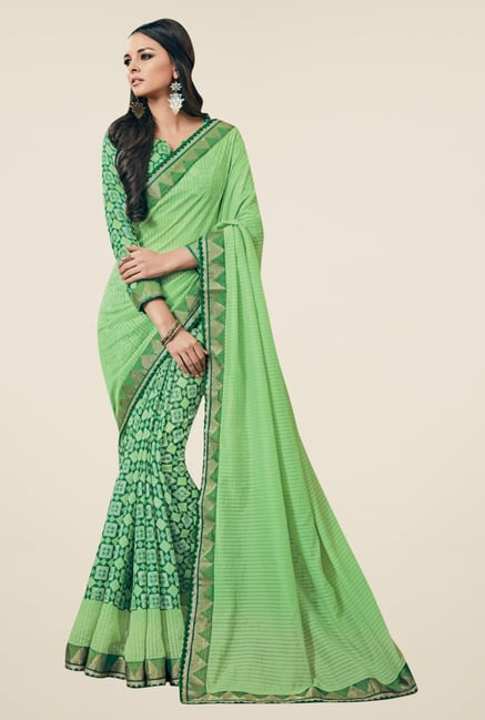 Triveni Green Printed Art Silk Saree Triveni Green Printed Art Silk Saree