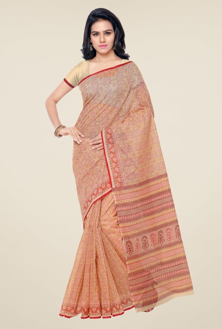 Triveni Beige & Red Printed Blended Cotton Saree Triveni Beige & Red Printed Blended Cotton Saree