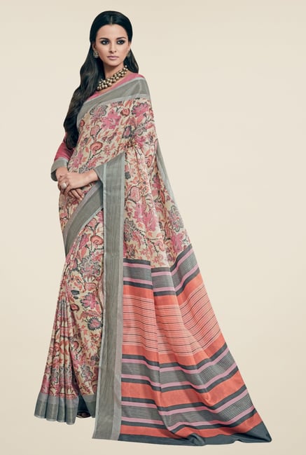 Triveni Beige Printed Art Silk Saree Triveni Beige Printed Art Silk Saree