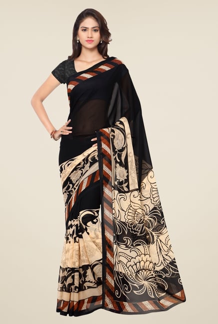 Triveni Black Printed Faux Georgette Saree Triveni Black Printed Faux Georgette Saree