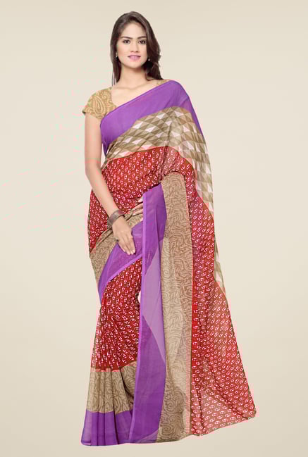 Triveni Red Printed Faux Georgette Saree Triveni Red Printed Faux Georgette Saree