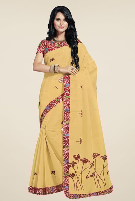 Triveni Yellow Embroidered Blended Cotton Saree Triveni Yellow Embroidered Blended Cotton Saree