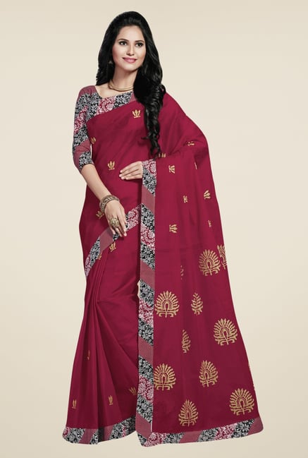Triveni Maroon Embroidered Blended Cotton Saree Triveni Maroon Embroidered Blended Cotton Saree