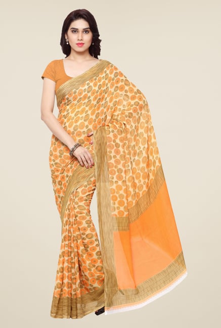 Triveni Orange Printed Art Silk Saree Triveni Orange Printed Art Silk Saree