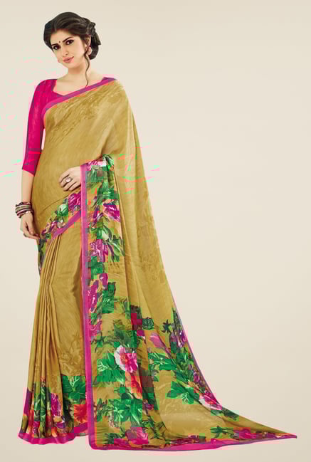 Triveni Olive Printed Crape Saree Triveni Olive Printed Crape Saree