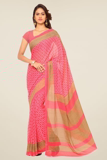 Triveni Pink Printed Faux Georgette Saree Triveni Pink Printed Faux Georgette Saree