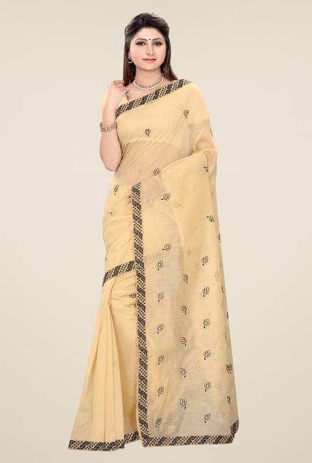 Triveni Beige & Black Embroidered Blended Cotton Saree Triveni Beige & Black Embroidered Blended Cotton Saree
