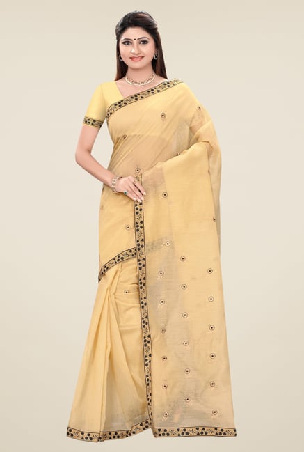 Triveni Beige & Black Embroidered Blended Cotton Saree Triveni Beige & Black Embroidered Blended Cotton Saree
