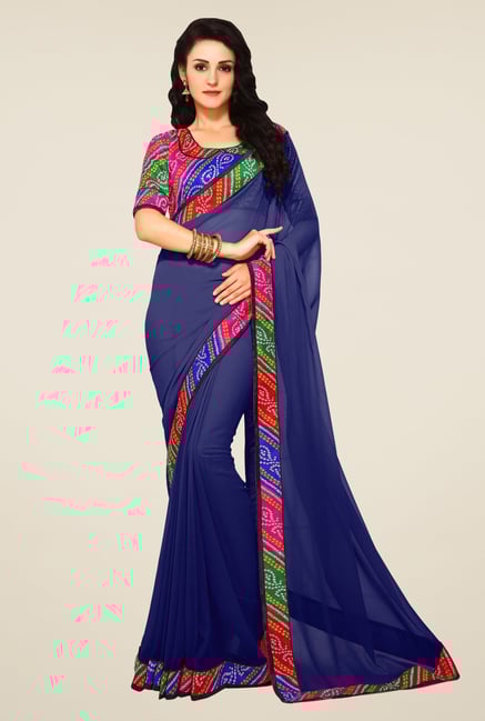 Triveni Navy Solid Faux Georgette Saree Triveni Navy Solid Faux Georgette Saree