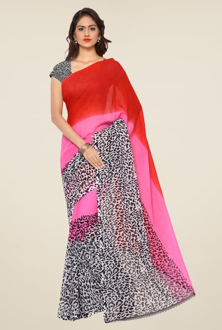 Triveni Pink Printed Faux Georgette Saree Triveni Pink Printed Faux Georgette Saree