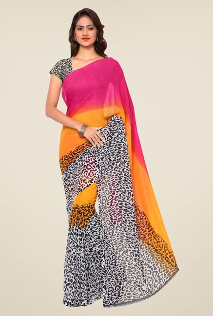 Triveni Yellow Printed Faux Georgette Saree Triveni Yellow Printed Faux Georgette Saree