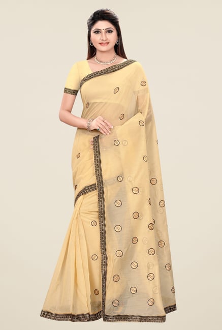 Triveni Beige & Black Embroidered Blended Cotton Saree Triveni Beige & Black Embroidered Blended Cotton Saree