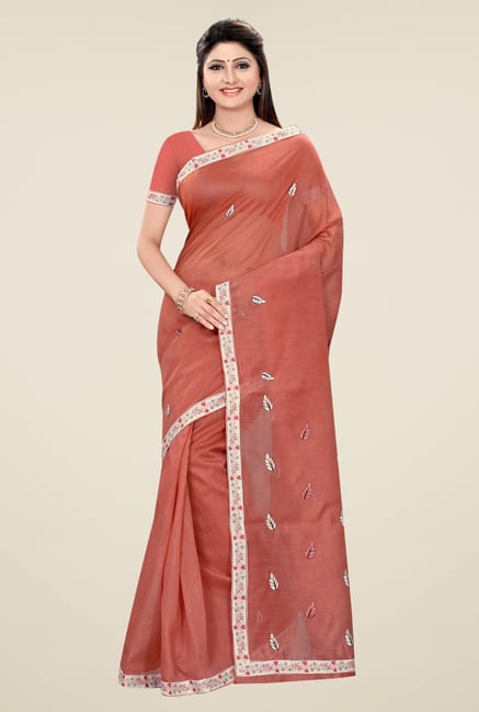 Triveni Maroon Embroidered Blended Cotton Saree Triveni Maroon Embroidered Blended Cotton Saree