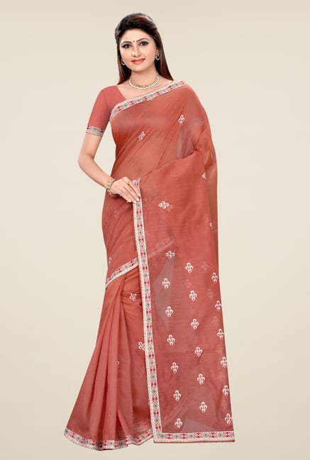 Triveni Maroon Embroidered Blended Cotton Saree Triveni Maroon Embroidered Blended Cotton Saree