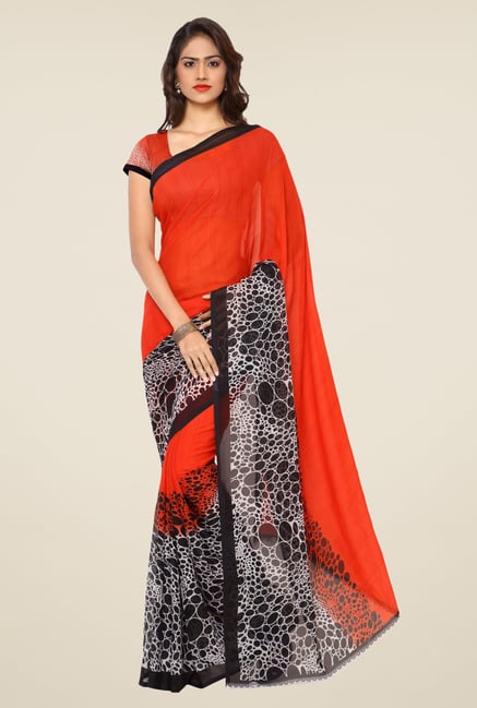 Triveni Red Printed Faux Georgette Saree Triveni Red Printed Faux Georgette Saree