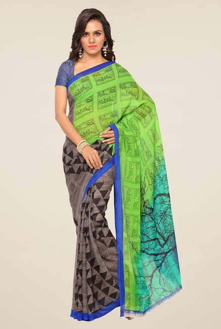 Triveni Green & Grey Printed Faux Georgette Saree Triveni Green & Grey Printed Faux Georgette Saree