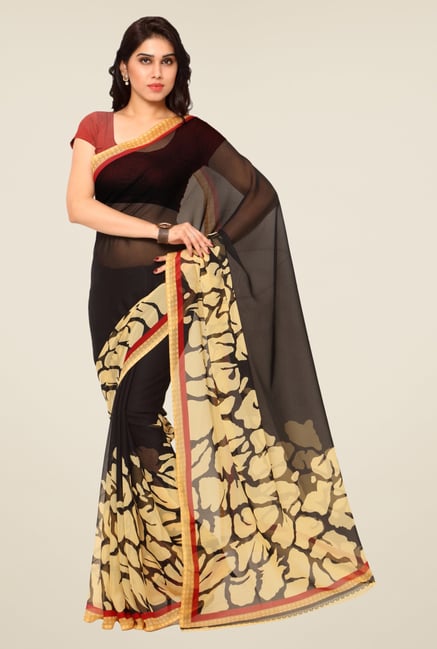 Triveni Black Printed Faux Georgette Saree Triveni Black Printed Faux Georgette Saree