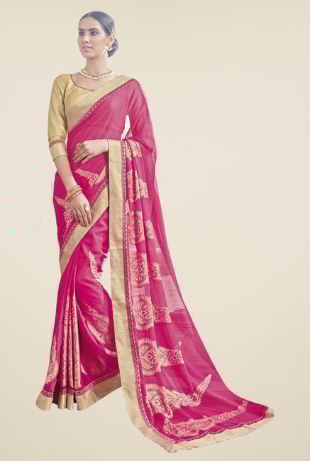 Triveni Pink Printed Chiffon Saree Triveni Pink Printed Chiffon Saree